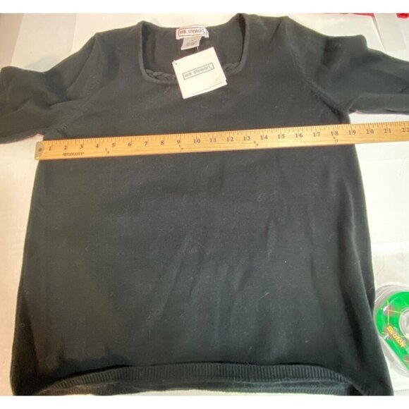 Erik Stewart Black Pull Over Sweater Braided Square Neckline Women’s Medium NWT - Picture 7 of 9